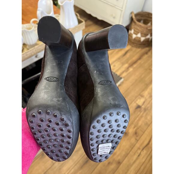 Tod’s size 40 US 10 brown suede lace up high heel shoes booties - Picture 4 of 6